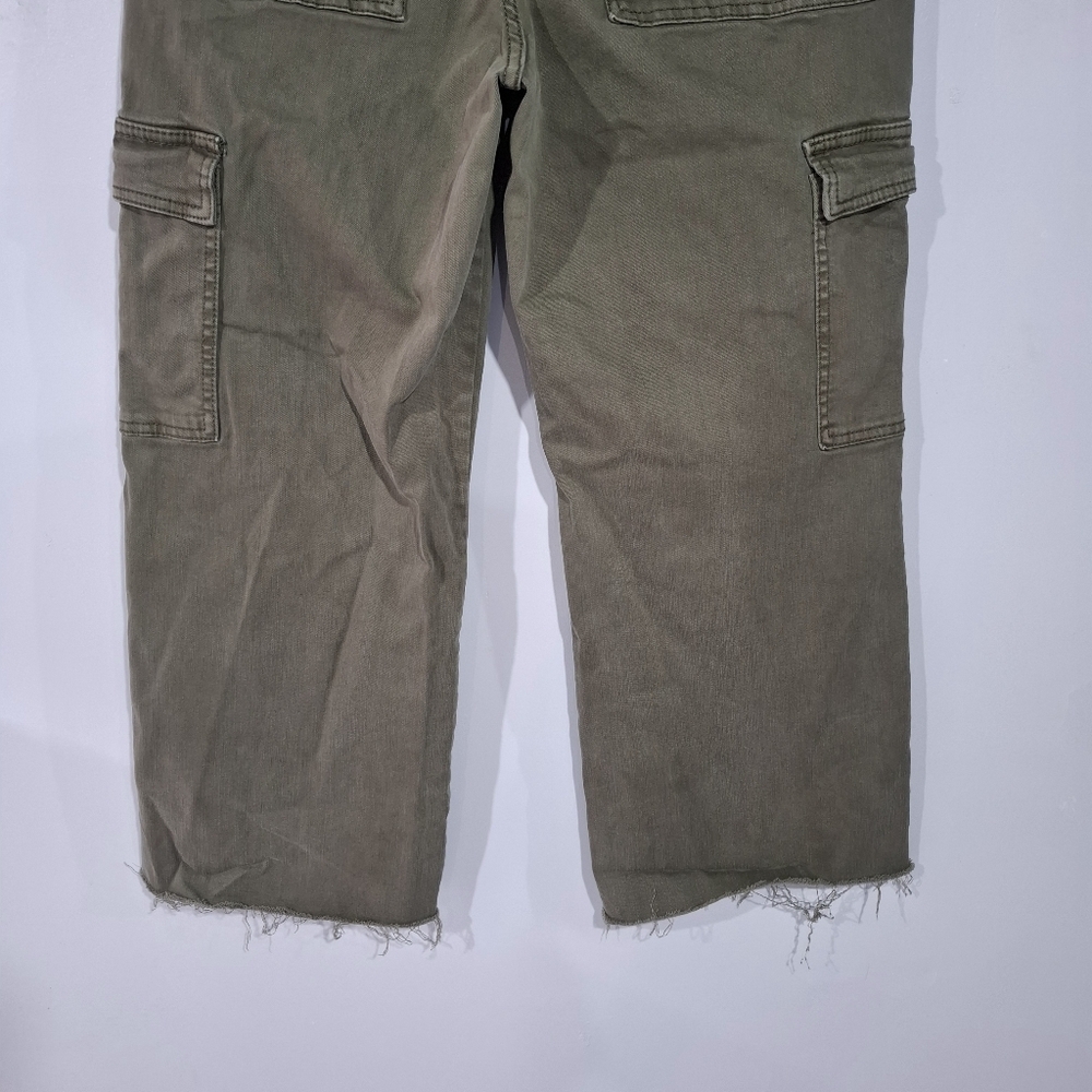 Oat New York Wide Leg Cargo Jeans Women’s 10/30 Green High Rise Stretch Denim - Picture 7 of 12